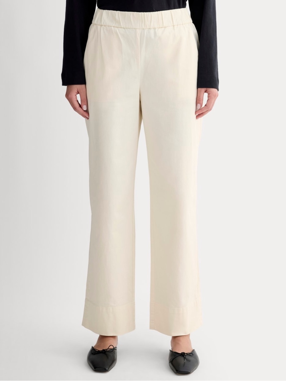 Everlane The Easy Pant in Ivory Canvas Pull On Wide Leg Straight Cut $98 Size 8
